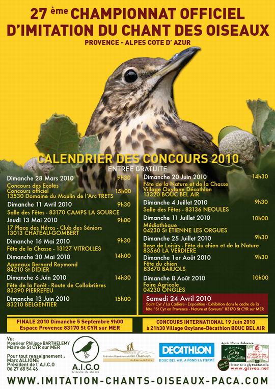 Calendrier concours de chilet de l' AICO 2010